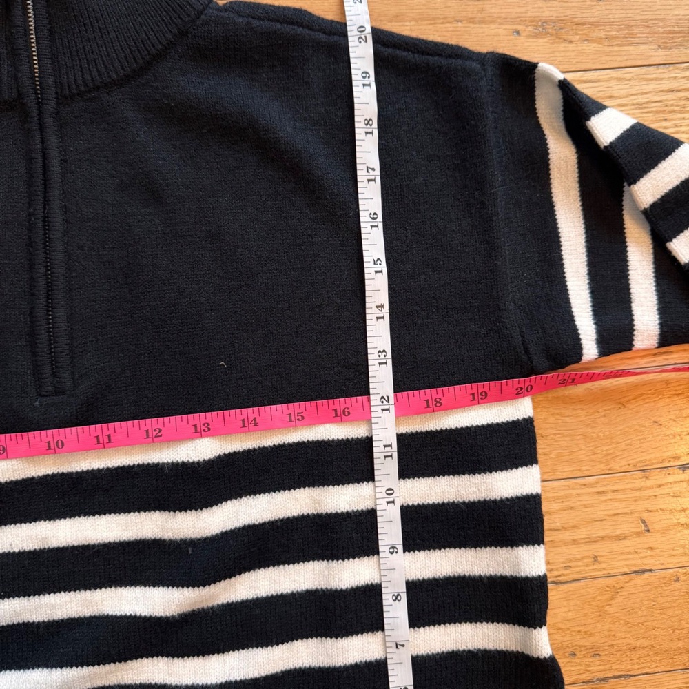 DKNY Womens Striped Quarter Zip Sweater Black White Knit Pullover Small - Picture 5 of 8